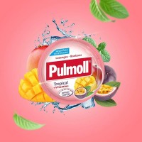 Kẹo Ngậm ho không đường PULMOLL, giàu vitamin C, trái cây cô đặc 45g Tropical